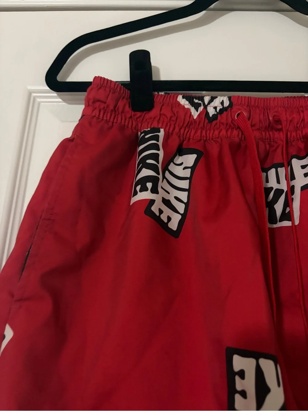 Nike Red Logo-Print Athletic Swim Trunks